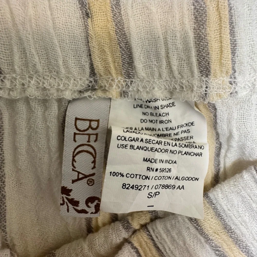 Becca Women Striped Strapless Cotton Gauze Romper Tan Grey Small Beach Boho